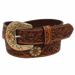 ARIAT Women's Floral Tooled Sunflower Concho Belt  Brown  Large