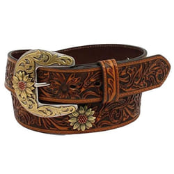 ARIAT Women's Floral Tooled Sunflower Concho Belt  Brown  Large