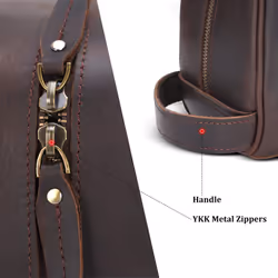 Polare Vintage Full Grain Leather Handmade Travel Toiletry Bag for Men - Dopp Kit - Shaving Kit with YKK Metal Zippers A-Dark Brown