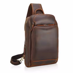 Polare Modern Style Sling Shoulder Bag Mens Travel/Hiking Daypack with Full Grain Italian Leather and YKK Zippers