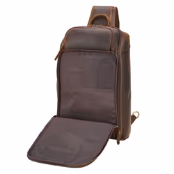 Polare Modern Style Sling Shoulder Bag Mens Travel/Hiking Daypack with Full Grain Italian Leather and YKK Zippers