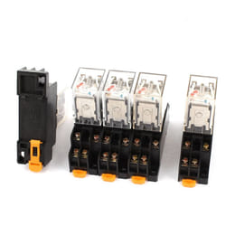 5 Pieces AC 220V-240V DPDT Red LED Electromagnetic Relay w Socket Base