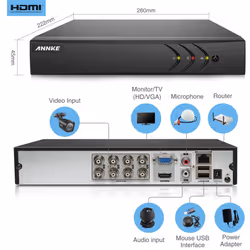 ANNKE CCTV Camera Systems 8CH+2CH 1080P Lite H.264+ DVR w/ 8 720P Outdoor HD-TVI Bullet Cameras, 1TB Surveillance Hard Drive, All-weather...
