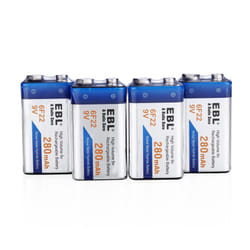 EBL 9 Volt PP3 280mAh Rechargeable Batteries, 4 Pack 9V Ni-MH Batteries