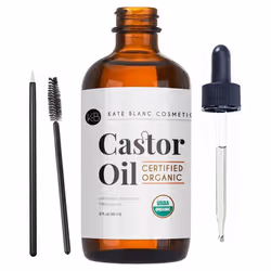 Castor Oil (2oz) USDA Certified Organic, 100% Pure, Cold Pressed, Hexane Free by Kate Blanc. Stimulate Growth for Eyelashes, ...
