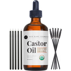 Kate Blanc Cosmetics Organic Castor Oil (4oz). 100% Pure  Cold Pressed  Hexane Free in a Glass Bottle. Stimulate Growth for Eyelashes  Eyebrows  Hair.