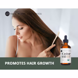 Kate Blanc Cosmetics Organic Castor Oil (4oz). 100% Pure  Cold Pressed  Hexane Free in a Glass Bottle. Stimulate Growth for Eyelashes  Eyebrows  Hair.