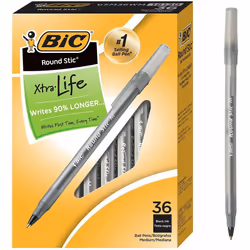 Bic Pens Black Round Stic Xtra Life Ballpoint ,  Pack 36-Count