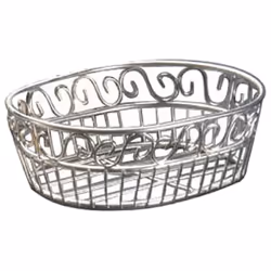 American Metalcraft SSOC97 6-3/4 x 9 Oval Stainless Steel Scroll Bread Basket