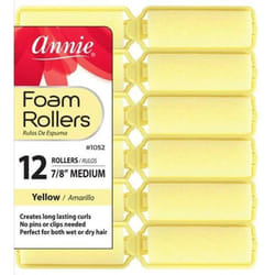 Annie Salon Style Medium Foam Hair Rollers  78 Yellow  12 Piece Set  Soft Heatless Hair Curling Tools