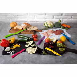 Colori+ Non-Stick Large Santoku Knife with Safety Sheath, 22 cm, Grey