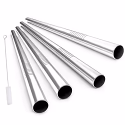 ALINK Reusable Boba Straws with Case and Cleaning Brush 4-Pack Extra Wide Stainless Steel Metal Bubble Tea Straw for Smoothi ...