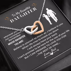 LOTUS-A Daughter Gifts from Dad - Sterling Silver Interlock Heart Necklace with a Message Card Present to My Grown Teenager G ...