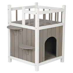 TRIXIE Cat Home with Balcony  Elevated Cat House  Weatherproof Shelter  Ideal for Cats and Small Dogs 17.5 x 17.5 x 25.5 in.