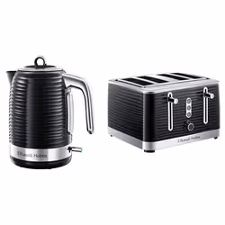 Russell Hobbs 24382 Inspire High Gloss Plastic Four Slice Toaster - Black, Kettle and 4 Slice Toaster
