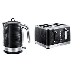 Russell Hobbs 24382 Inspire High Gloss Plastic Four Slice Toaster - Black, Kettle and 4 Slice Toaster