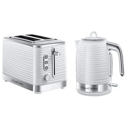 Russell Hobbs 24382 Inspire High Gloss Plastic Four Slice Toaster - White, Kettle and 2 Slice Toaster