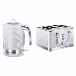 Russell Hobbs 24382 Inspire High Gloss Plastic Four Slice Toaster - White, Kettle and 4 Slice Toaster