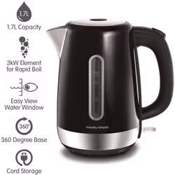 Morphy Richards 102786 Brushed Equip Stainless Steel Jug Kettle, 3000 W, 1.7 Litre, Brushed - Black
