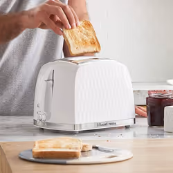 Russell Hobbs 26070 4 Slice Toaster - Contemporary Honeycomb Design with Extra Wide Slots and High Lift Feature - White, 2 Slice Toaster