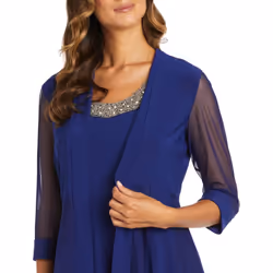 R&M Richards Womens Two-Piece Embellished Ruffled Dress with Jacket Bl