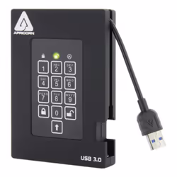 Apricorn Aegis Fortress, 4 TB, 2.5", USB Type-A, 3.2 Gen 1 (3.1 Gen 1), 350 MB/s, Black