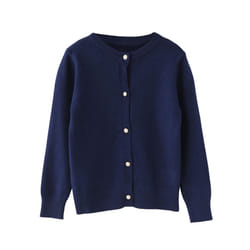 SMILINg PINKER Little girls crewneck cardigans Button Knitted Uniform Sweaters Solid Long Sleeves(7-8 Years,Navy Blue)