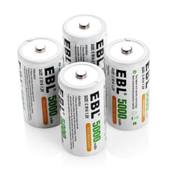 EBL Upgraded C Size 5000mAh Ni-MH Rechargeable Batteries + Storage Cases, 4pack