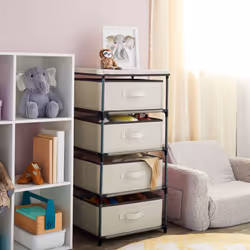 Juvale 4-Tier Tall Closet Dresser with Drawers - Clothes Organizer and Small Fabric Storage for Bedroom (Beige)