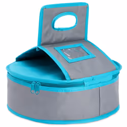 Insulated Round Thermal Casserole Food Carrier for Lunch Lasagna Potluck Picnics Vacations - Teal and Grey