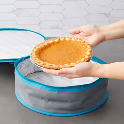 Insulated Round Thermal Casserole Food Carrier for Lunch  Lasagna  Potluck  Picnics  Vacations - Teal and Grey