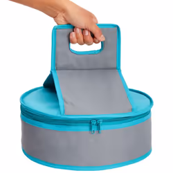 Insulated Round Thermal Casserole Food Carrier for Lunch  Lasagna  Potluck  Picnics  Vacations - Teal and Grey
