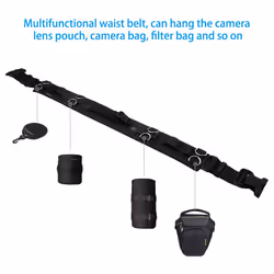 Powerextra Multifunction Outdoor Photography Adjustable Waist Strap Belt with D-rings for Hanging Tripod Lightweight Camera Bag Lens Pouch F