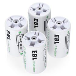 EBL AA to D Battery Converters, Pack of 4 AA to D Battery Adapters, Battery Spacer for AA Batteries