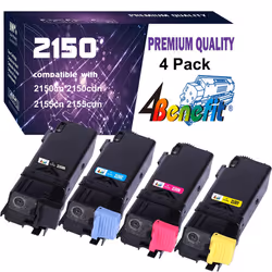 Dell 4-Pack 4Benefit Compatible 2150 2150CN Toner Cartridge 2155 2155cdn (B/C Y/M) Used 2150CDN 2150CN 2155CDN 2155CN Laser P ...