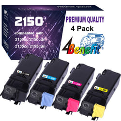 Dell 4-Pack 4Benefit Compatible 2150 2150CN Toner Cartridge 2155 2155cdn (B/C Y/M) Used 2150CDN 2150CN 2155CDN 2155CN Laser Printer (Black  Cyan  Mage
