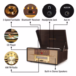 Crosley CR7016A-MA Rhapsody 3-Speed Turntable with Bluetooth  AM/FM Radio  CD Player  and Aux-in  Mahogany