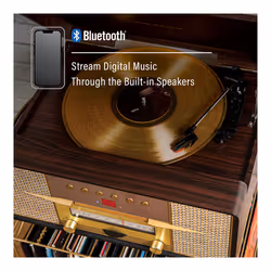 Crosley CR7016A-MA Rhapsody 3-Speed Turntable with Bluetooth  AM/FM Radio  CD Player  and Aux-in  Mahogany