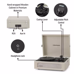 Crosley CR8017B-DU Voyager Vintage Portable Vinyl Record Player Turntable with Bluetooth in/Out and Built-in Speakers  Dune