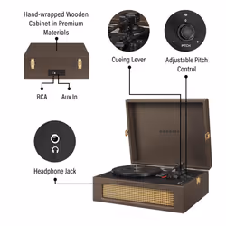 Crosley CR8017B-CO Voyager Vintage Portable Vinyl Record Player Turntable with Bluetooth in/Out and Built-in Speakers  Cocoa