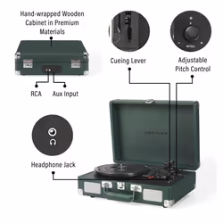 Crosley CR8005F-EM Cruiser Plus Vintage 3-Speed Bluetooth in/Out Suitcase Vinyl Record Player Turntable  Dark Emerald
