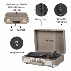 Crosley CR8005F-TE Cruiser Plus Vintage 3-Speed Bluetooth in/Out Suitcase Vinyl Record Player Turntable  Taupe