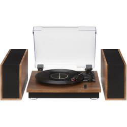 Crosley CR7502A-WA Riff 3-Speed Bluetooth Vinyl Record Player Turntable with Matching Stereo Speakers and 6 Modular Layouts  Walnut