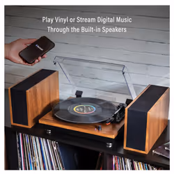 Crosley CR7502A-WA Riff 3-Speed Bluetooth Vinyl Record Player Turntable with Matching Stereo Speakers and 6 Modular Layouts  Walnut