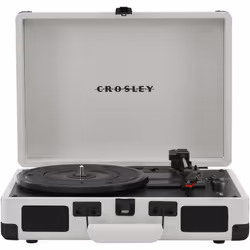 Crosley CR8005DP-WF Cruiser Plus Vintage 3-Speed Bluetooth in/Out Suitcase Vinyl Record Player Turntable  White Farmhouse