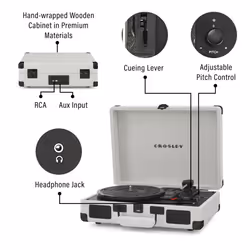 Crosley CR8005DP-WF Cruiser Plus Vintage 3-Speed Bluetooth in/Out Suitcase Vinyl Record Player Turntable  White Farmhouse