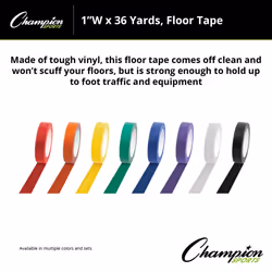 Champion Sports Vinyl Tape  2  Wide x 36 Yards Long  Red - Durable Floor Marking Tape for Social Distancing  School  Gyms  Restaurants - Tough Floor T