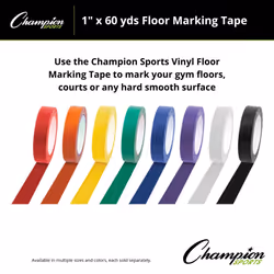Champion Sports Vinyl Tape  2  Wide x 60 Yards Long  Red - Durable Floor Marking Tape for Social Distancing  School  Gyms  Restaurants - Tough Floor T