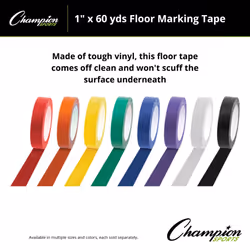 Champion Sports Vinyl Tape  2  Wide x 60 Yards Long  Red - Durable Floor Marking Tape for Social Distancing  School  Gyms  Restaurants - Tough Floor T