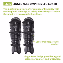 Champion Sports Umpire Leg Guards: Single Knee Umpires Shin Guard for Baseball & Softball - Pair of 16.5"""" Umpiring Shin Pads for Adults - Black